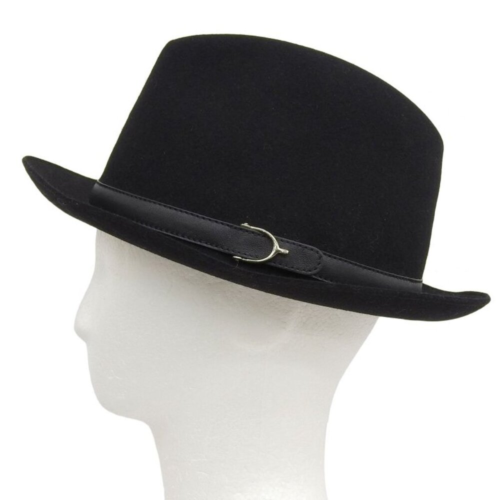 Gucci Rabbit 100% Leather Use Felt Hat Black Silver Hardware - Picture 6 of 9